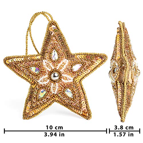 Megadi Star Christmas Ornament Gold Silver Black Xmas Tree Holiday Decorations Set Nonbreakable Xmas Hanging Decor Fabric Farmhouse Boho Vintage Beaded Handmade #TOP5