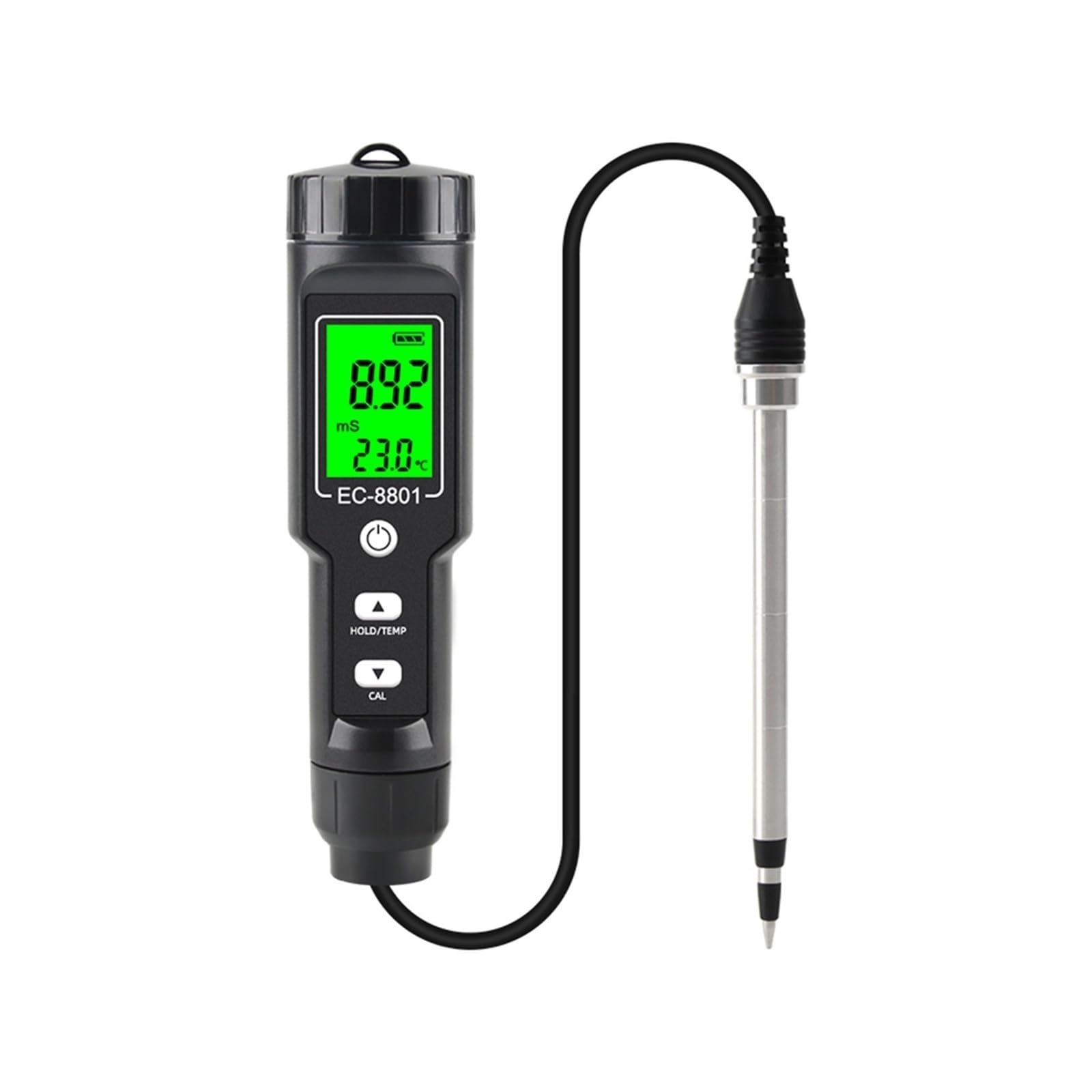 Feuchtigkeitsmessgerät, Digitaler EC/Temp Bodentester 0,00~10, ms/cm Leitfähigkeitsmessgerät Sensor Erdanalysator mit ATC Pflanzgarten Outdoor(EC-8801BB)