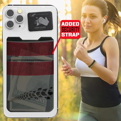 Image of Gecko Travel Tech Double Pocket - Adhesive Card Holder - Cell Phone Pouch - Stick on Lycra Pocket - Carry Credit Cards and Cash (Gray - TIRE)