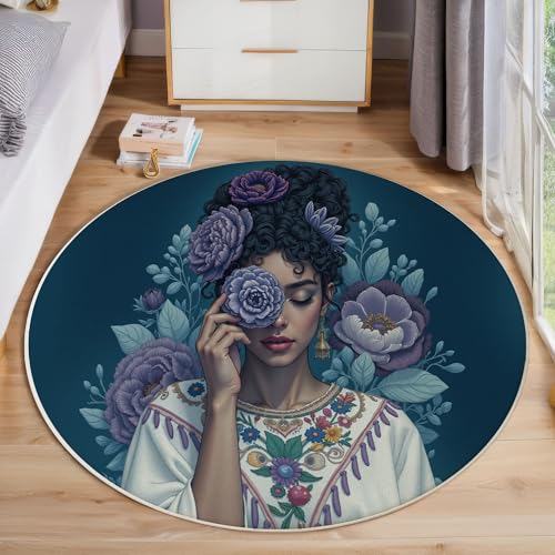 Tapis rond bleu-violet salon de style traditionnel doux - 2