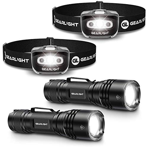 GearLight S500 LED Headlamp [2 Pack] + GearLight TAC LED Tactical Flashlight [2 Pack]
