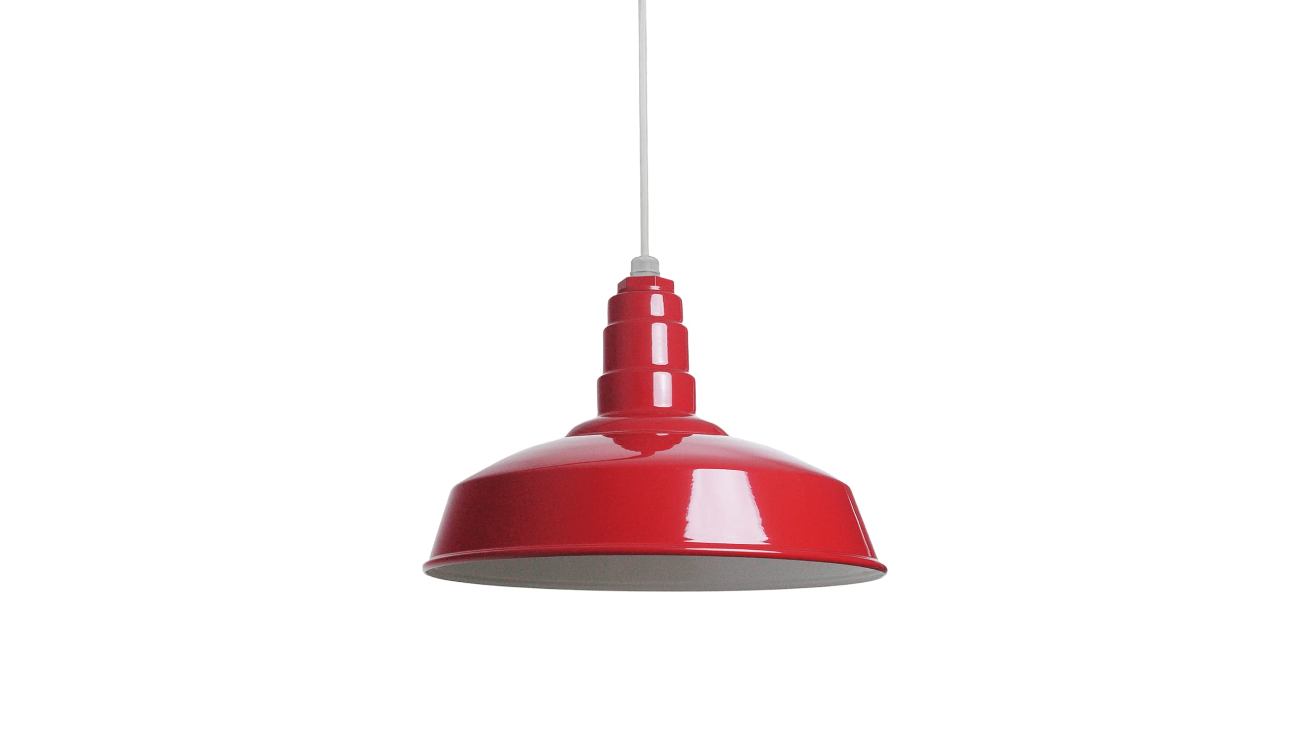4ft White Cord Barn Light Pendant 16" Dome | Garage Workshop Ceiling | Red