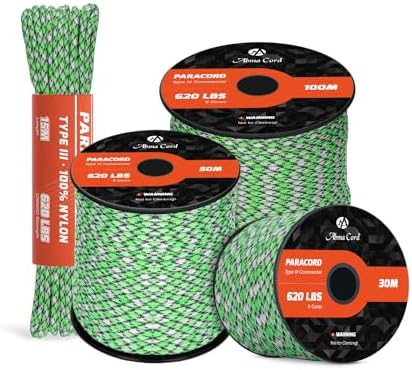 Abma Cord Paracord 620lbs 4mm Nylon Rope 9 Strands (15m-30m-50m-100m) Type III Parachute Cord - Max. 280kg - Forest Camo, 30m