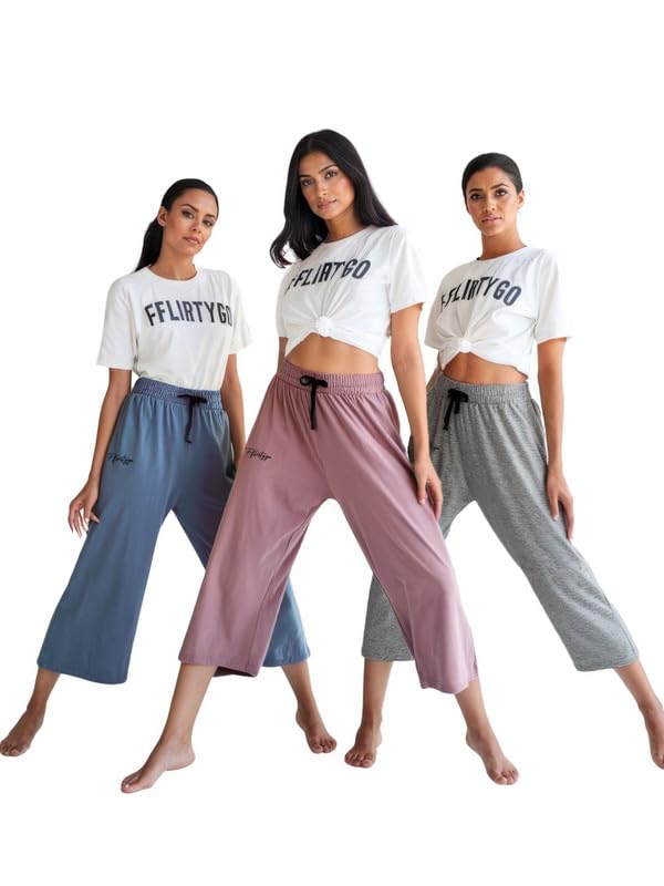 Women's Cotton Plain Calf Length Capri | Nightwear Capri | 3/4th Solid Pyjama Pant | Casual wear & Lounge Wear Capri Combo (Pack of 3)