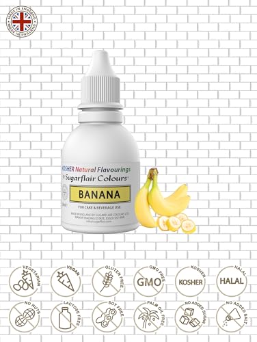 Sugarflair Natürliches Lebensmittelaroma Koscher Banana, Intensives Aromatropfen für Kuchen, Cupcakes, Frostings, Getränken, Eis - 100% Natural Flavour - 30 ml