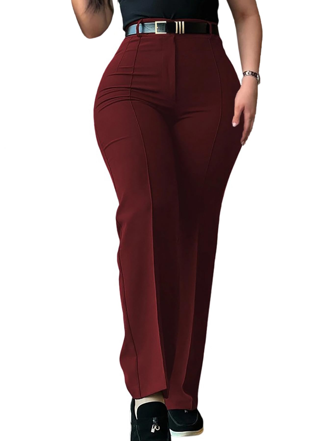 CHICME Work Pants for Women High Waist Straight Leg Work Pants Business Casual Trousers