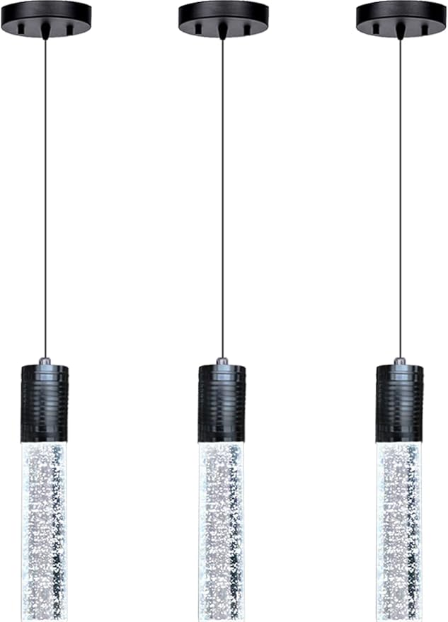 HAIXIANG 3 Lights Independent Kitchen Island Dining Room Lights Black Pendant Light Fixtures Linear Chandeliers 3 Pendant Lights for Kitchen Island Modern Pendant Light Fixtures, Day Light Bulbs Included