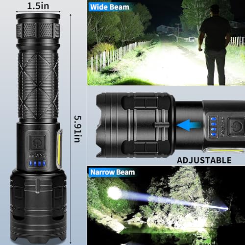 Image of taoquwe Rechargeable LED Flashlights High Lumens, 99,000 Lumen Super Bright Flashlight with 7 Modes & Waterproof, Powerful USB Rechargeable Handheld Flash Light for Camping Home(2 Pack)