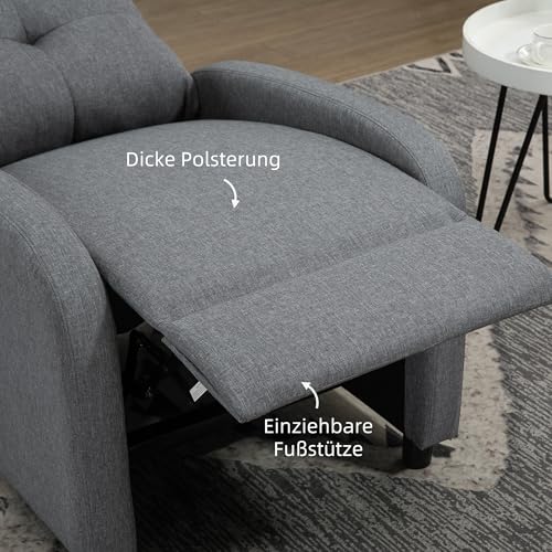 Miniatura 5 de Homcom Sillón Relax Reclinable Manual, Sillón Relax De Lino Con Apertura Push, Reposapiés, Respaldo Alto, Acolchado Grueso, Butaca Reclinable Hasta 155 Para Salón, Dormitorio, Oficina, Gris