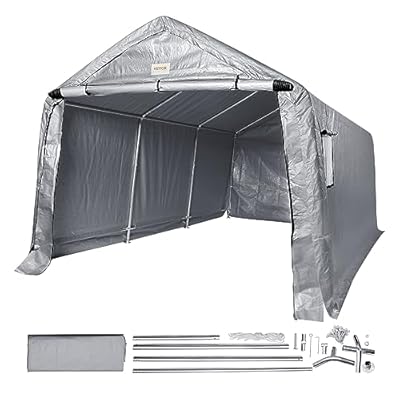 VEVOR 10x 15 FT Heavy Duty Garage Portable Shed Outdoor Storage Shelter, Steel Metal Peak Roof All Season Portable Carport Outdoor Storage Tent with Roll-up Zipper Door and Ventilated Windows