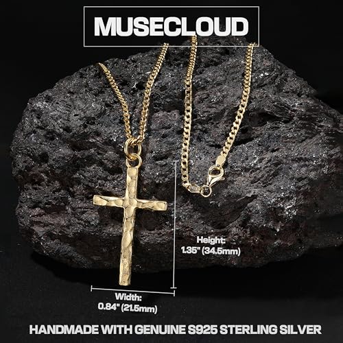 Image of 925 Sterling Silver Cross Necklace for Men Box /Cuban /Figaro Chain