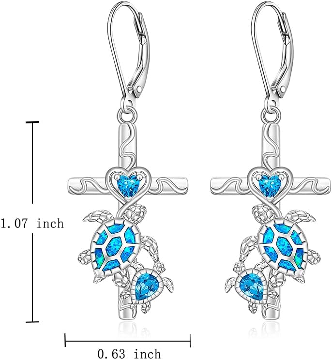 Sea Turtle Earrings for Women Sterling Silver Cross Wave Earrings Turtles Leverback Dangle Hawaii Jewelry Christmas Mothers Day Gifts - Image 5