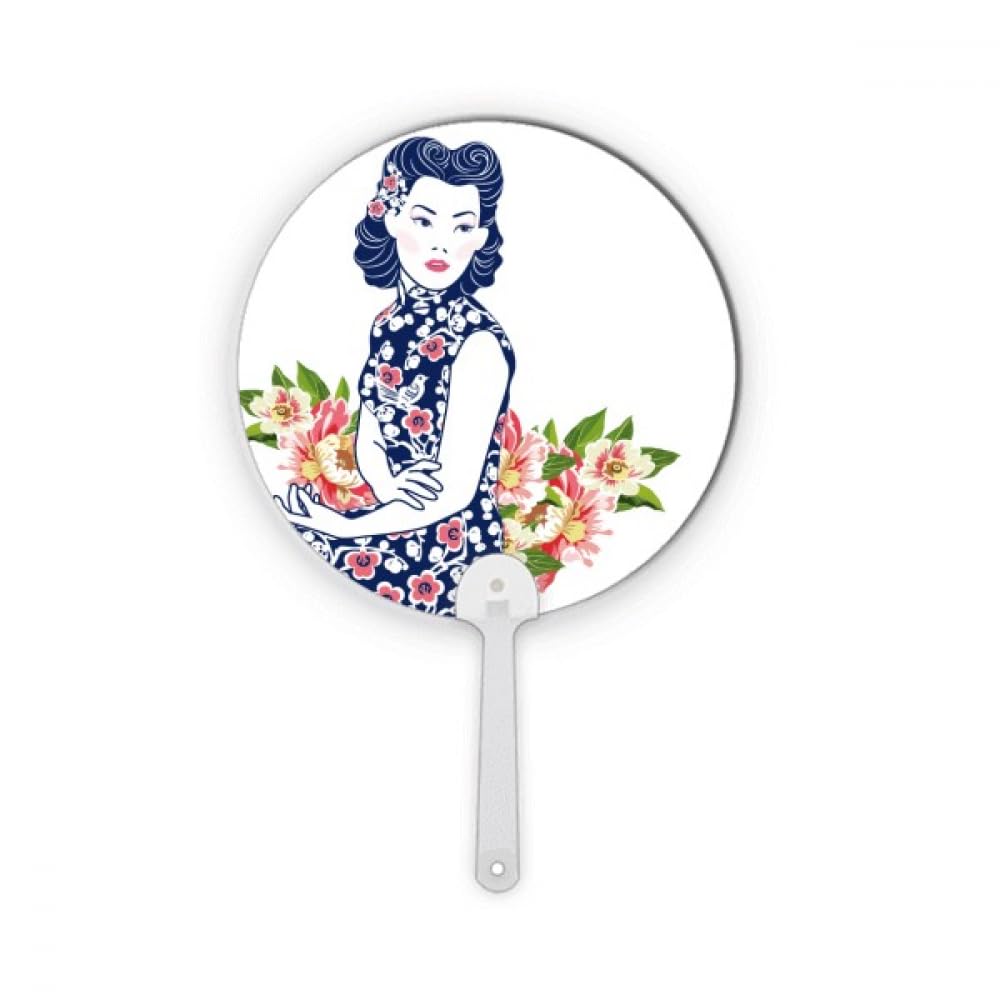 Éventail de la culture chinoise rond motif fleur bleue, cadeau déco idéal
