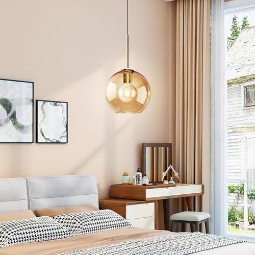 Image of 3 Pack Amber Glass Shade Replacements, Globe Glass Lamp Shade Covers for Light Fixtures, 1.65 In Fitter 5.1 In Height 5.9 In Diameter Globes Lampshades for Wall Sconces Chandelier Pendant Lights