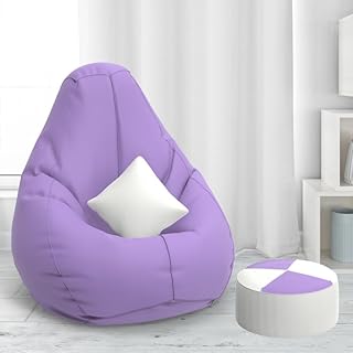 Pi Bean Bags with Beans Filled XL Bean Bag with Free Cushion and Footrest - Official : ZenSack(Color : Lavender) Price In India