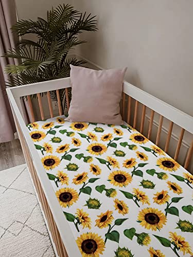 Image of Soft Fitted Crib Sheet, Stretchy and Breathable Toddler Crib Sheet for Boys and Girls, Fits Standard Crib and Toddler Mattress (Sunflower)