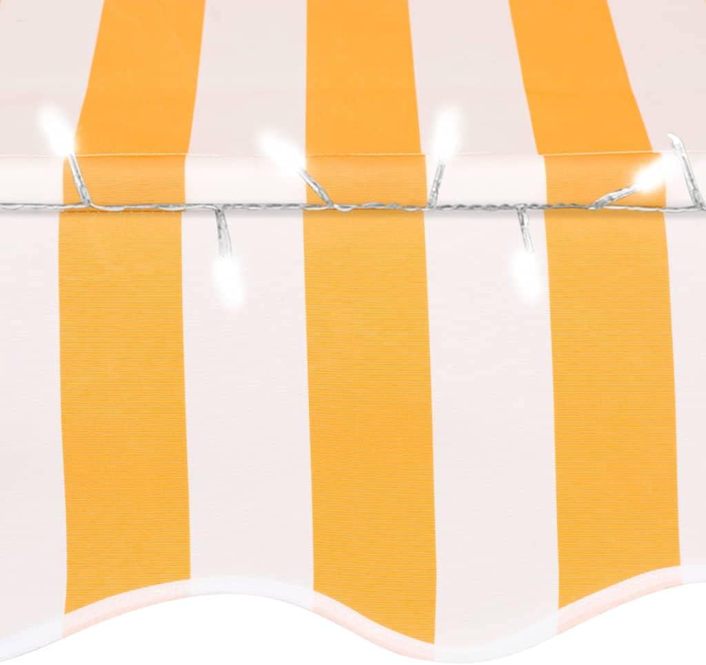 vidaXL Retractable Awning, Manual Retractable Outdoor Patio Awning, Shade Shelter Canopy with LED for Garden Yard Balcony, 137.8" White and Orange