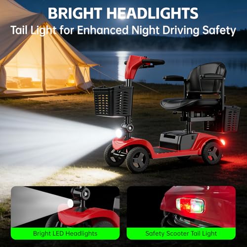 Image of Mobility Scooter for Seniors,Motorized Scooter,Electric Scooter for Adults 300 lbs,Detachable Battery,Dual Baskets and Rear Tail Lights(Red)