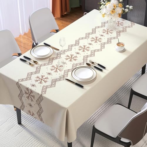 HOMOHEINI Rectangle Table Cloth,100% Waterproof Tablecloth Oil Proof Spill Proof Vinyl Table Cloth, Wipe Clean Plastic Table Cover for Dining, Camping, Indoor and Outdoor 54" x 78",Snowflake
