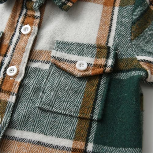 Image of Toddler Boy Flannel Plaid Shirt Kids Long Sleeve Button Down Jacket Lapel Pocket Top Regular Fit Casual Fall Clothes