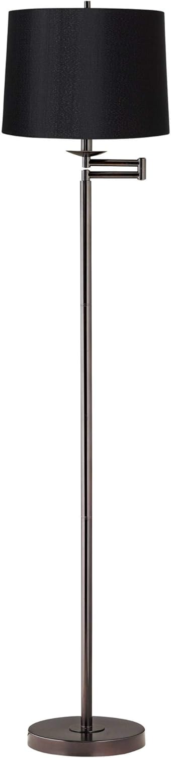 360 Lighting Modern Adjustable Swing Arm Floor Lamp Standing 60.5" Tall Classic Bronze Brown Metal Thin Profile Black Hardback Drum Shade Decor for Living Room Reading House Family Bedroom