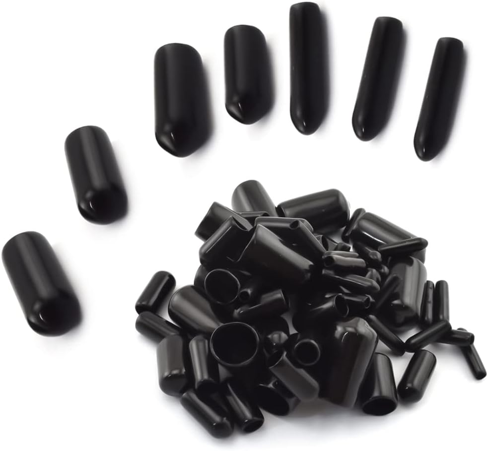 SDTC Tech 120 PCS Round Rubber End Caps Black Flexible Pipe Post Screw Protector Covers Bolt Caps in 7 Sizes 2/25 to 1/2 inch