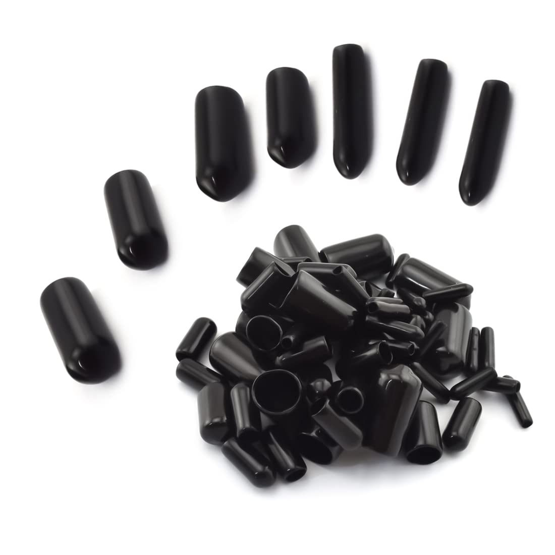 SDTC Tech 120 PCS Round Rubber End Caps Black Flexible Pipe Post Screw Protector Covers Bolt Caps in 7 Sizes 2/25 to 1/2 inch