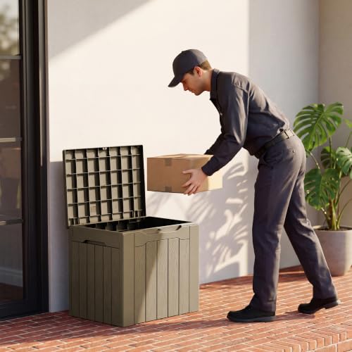 Image of Greesum 33 Gallon Outdoor PP Storage Container, All Weather Resisitant Storage Box, Coffee