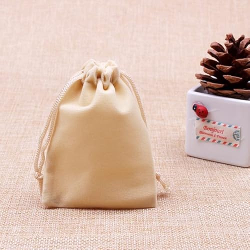 Nuevo 50 Unids/lote Bolsa de Terciopelo 9x12cm Bolsas de Almacenamiento Encantos Pendientes Bolsas de Empaque de Joyas Decoración de Boda Bolsa de Terciopelo Bolsas de Regalo-Terciopelo beige,7x9cm