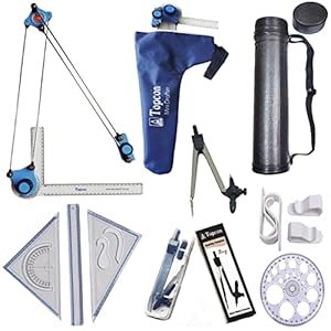 TOPCON Engineering Combo (Premium Mini Drafter, Deluxe Sheet Container, 3 in 1 Drawing Compass, Ruler, Set Square, Pro Circle, 4 Drawing Board Clips) Set of 7 Items