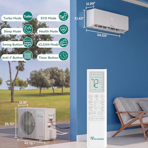 Image of YITAHOME 9000 BTU Mini Split AC /Heating System, Ductless Mini Split Air Conditioner Heat Pump,115V 18 SEER2 Energy Efficient Inverter AC Unit,Wifi Enabled Compatible with Alexa for Apartment, Garage