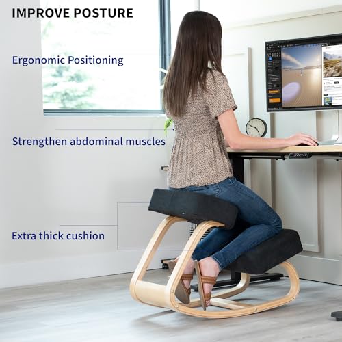 Image of VIVO Wooden Rocking Kneeling Chair, Ergonomic Home Office Stool Posture Seat, Thick Black Cushions, Light Wood Frame, CHAIR-K04R