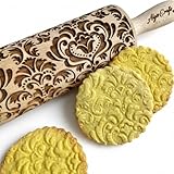 DAMASK Rolling Pin. Embossed cookies with flowers DAMASK PATTERN. Wooden embossing rolling pin with ORIENTAL FLOWERS for Homemade Cookies and Pottery by Algis Crafts
