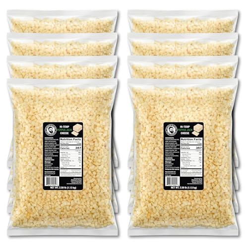 Bearded Butchers High-Temp Pepper Jack Cheese, Case of 8 (2.5 lb Bags) &ndash; 20 lbs Total, Shelf-Stable 1/4-Inch Cubes for Up to 25 lbs of Meat Per Bag, 400&deg;F High-Temperature Cheese &ndash; Ideal for Sausage Making, Brats, Snack Sticks, Burgers, and More