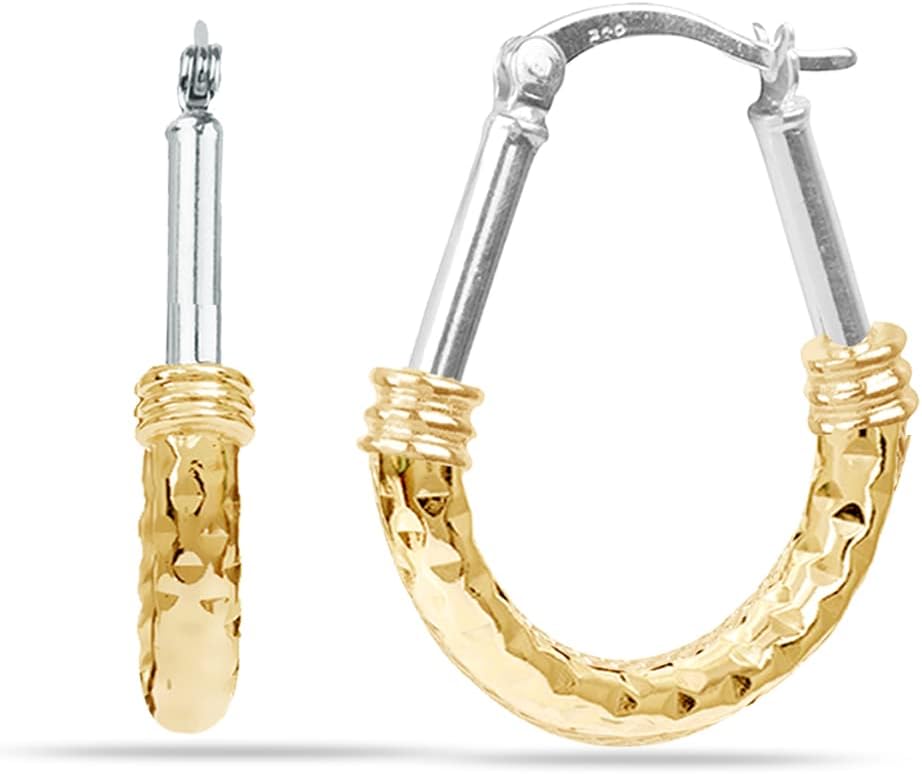 LeCalla 925 Sterling Silver Hoop Earrings for Women | Italian Design Classic Diamond-Cut Textured Hoops Earring | Women's Oval Drop Shape Silver Earring Jewelry - Image 6