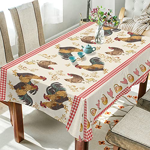 Giwawa Rooster Hens Tablecloth Country Chickens Waterproof Wrinkle Free Oilcloth Washable Table Cloth For Buffet Party Dinner Picnic, 60X90 Inch #TOP2