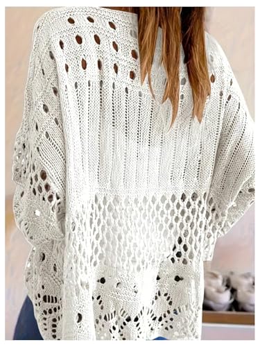 SHENHE Women's Plus Size Tunic Sweater Hollow Out 3/4 Sleeve Sheer Knit Sweaters Pullover2