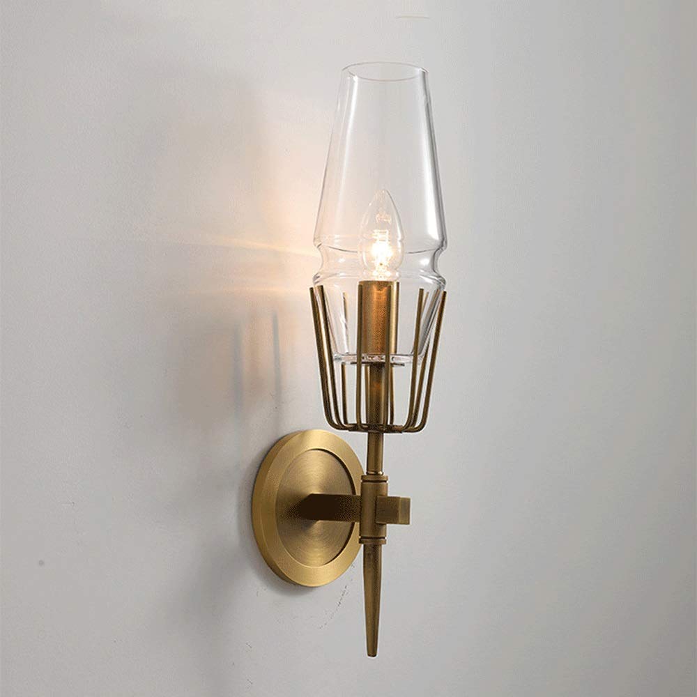 Applique Murale en Laiton et Verre Géométrique E14 Lampe de Lit Chic