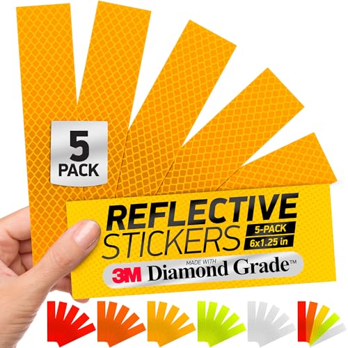 Byllstore Reflective Stickers | 3M Diamond Grade | Yellow | 1.25? x 6? | 5-Pack | Reflective Safety Tape for Helmets, Cars, Mailboxes & More