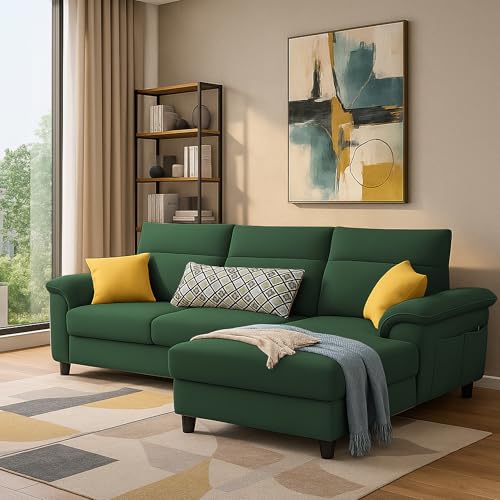 Image of Casaliving Seams RHS 4 Seater L Shape Sofa for Living Room (Green Fabric) Premium Fabric Sofa