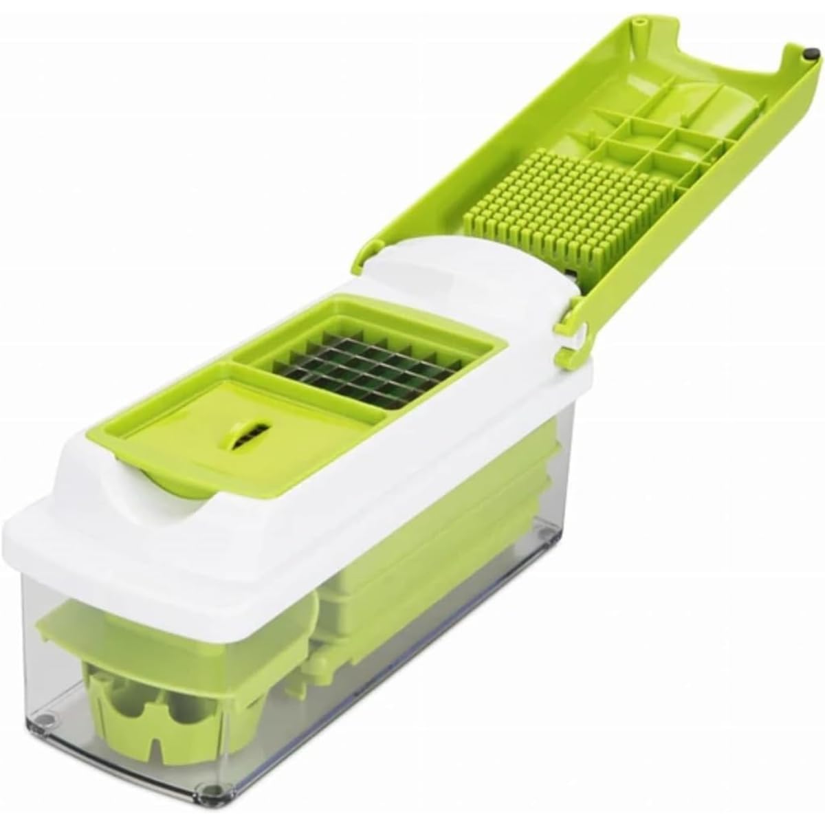 Fruit and vegetable slicer use for Multi-purpose, green/white/clear kitchen tool, grater, chopper, salad maker, manual dicer, food cutter, convenient kitchen gadget for effortless prep