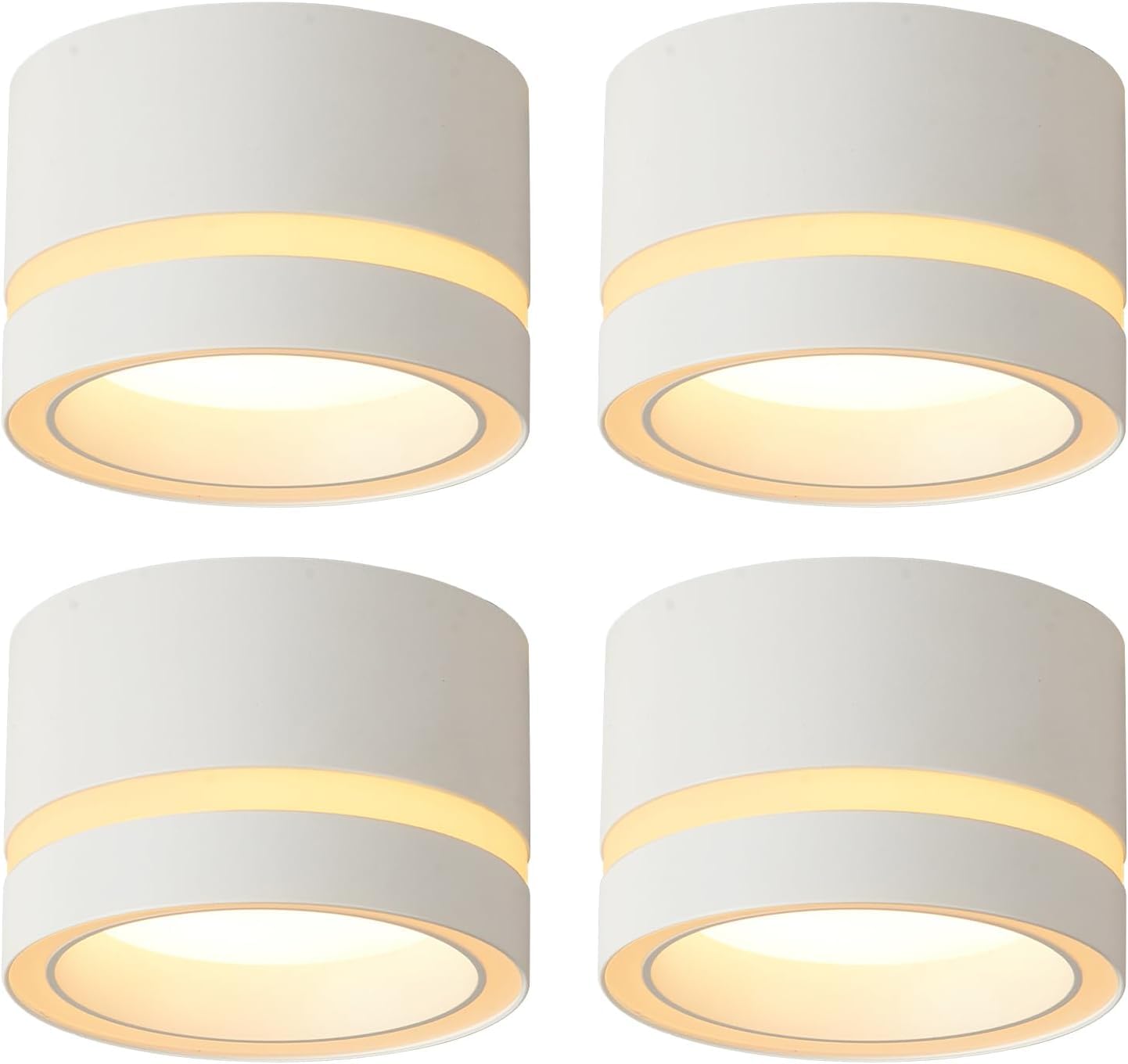 HCFEI Aufbauspot weiß - extra flach & dimmbar - Ø85x55mm - Aufputz Spots Decke inkl. 7W LED Modul 230V 3000K/4000K/6500K - Deckenspots, Aufbaustrahler, Aufputz Deckenstrahler (Weiß, 4er Set)