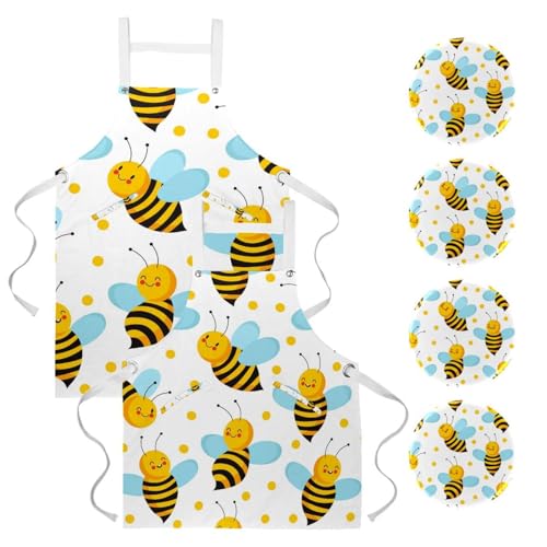 Tabliers de cuisine lot de 2 avec broches style abeille volante pour pâtisserie et bistrot