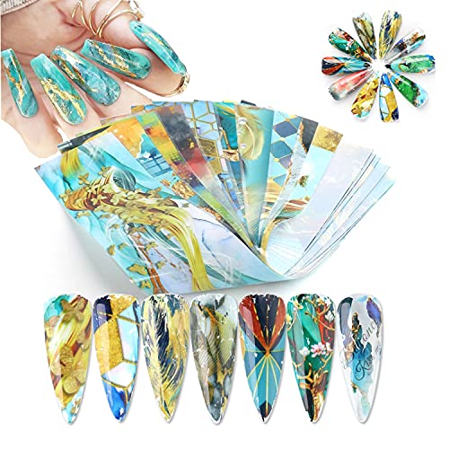10 Sheets Marble Nail Art Foils Transfer Stickers Nail Art Supplies Holographic Starry Sky Marble Nail Decals for Women Girls Nail Art Decoration DIY Design