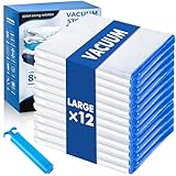 Vacuum Storage Bags with Hand Pump, 12 Large Compression Space Saver Vacuum Seal...