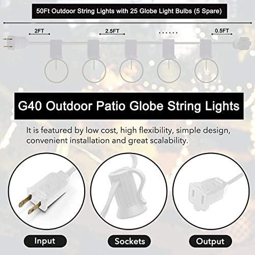 SUNSGNE 4th of July Decorations Outdoor Connectable String Lights with Waterproof Red White and Blue G40 Bulbs, 25 Feet for Garden Patio Patriotic Independence Day Theme Holiday Decor by SUNSGNE - Image 2