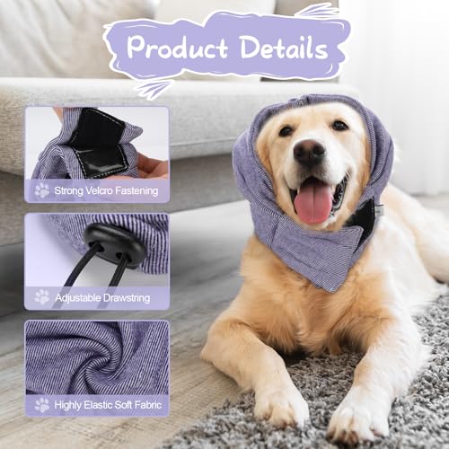 Image of Dog Snood, Adjustable Dog Calming Hoodie, Dogs Ear Cover for Noise Anxiety Relief, Hematoma, Grooming and Force Drying, Windproof Pets Headband for Grooming