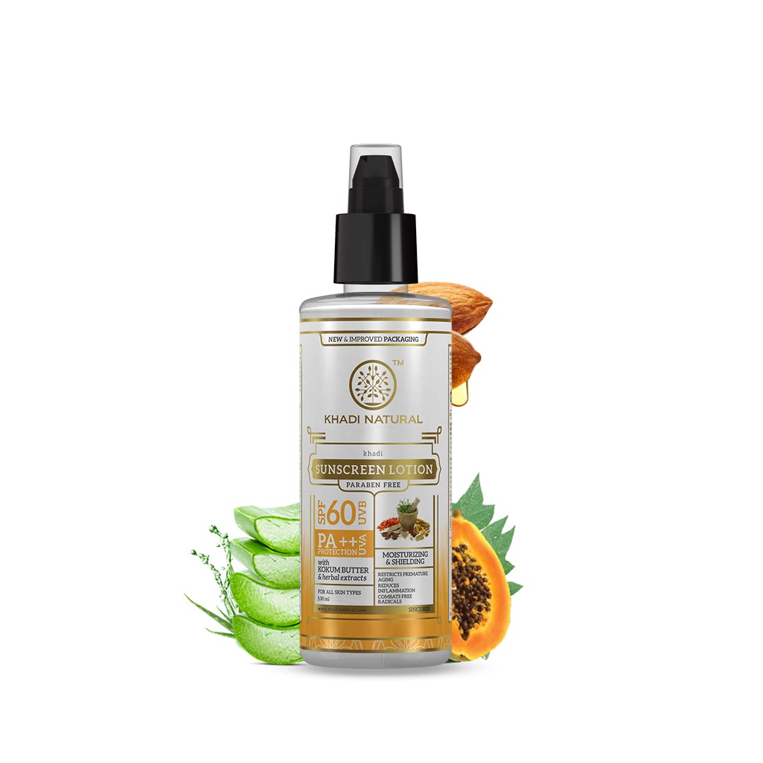 Khadi Natural Sunscreen SPF 60 PA++ with Kokum Butter & Herbal Extracts|Non-sticky | Diminishes skin blemishes| Paraben Fr...
