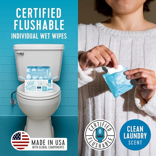 Image of Stall Mates - Flushable Wipes, Individually Wrapped, Travel Friendly, Scented with Cucumber, Vitamin-E & Oat, (30 on-the-go singles)
