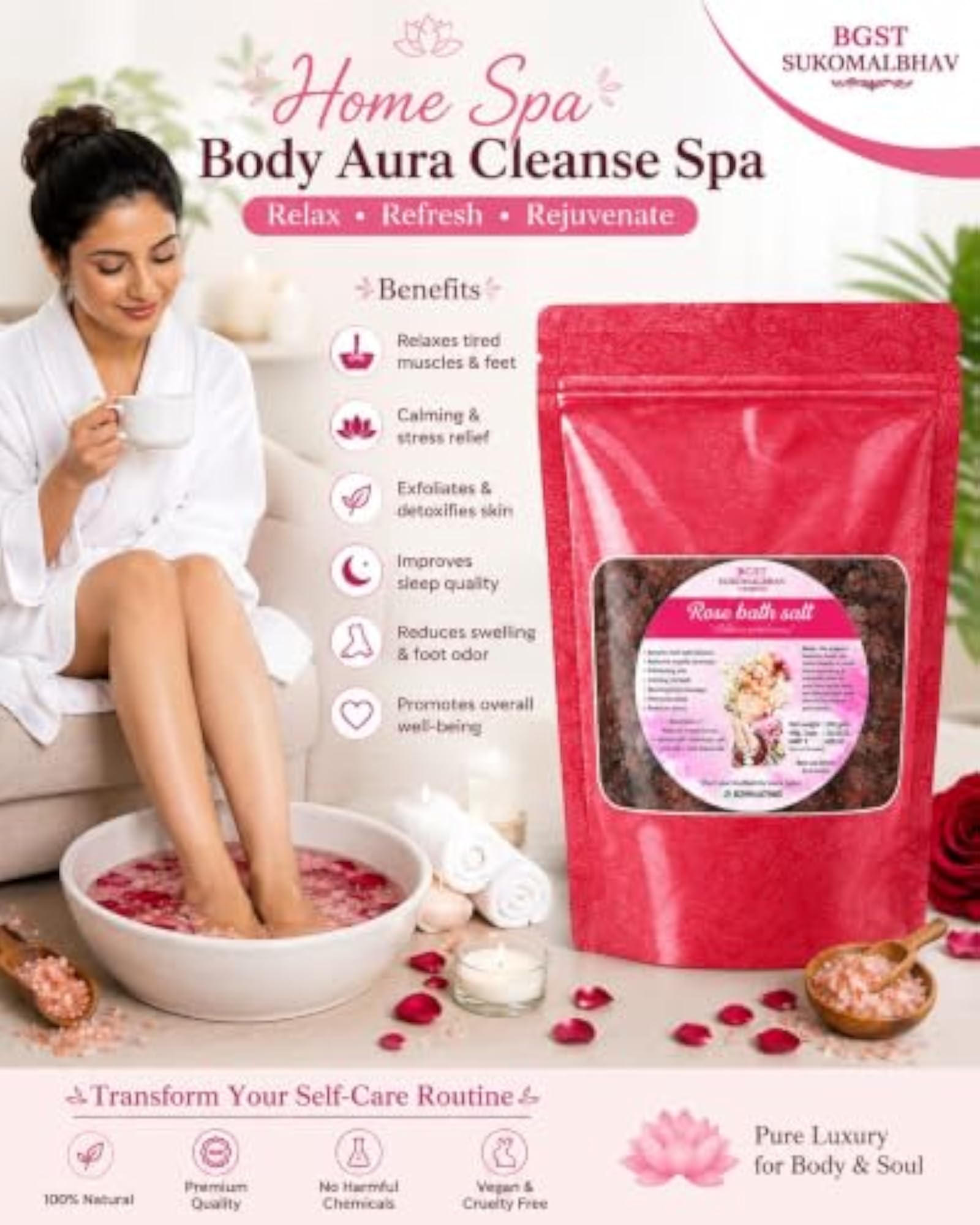 Bath Salt for Relaxing Spa Bath, Natural Floral Soak